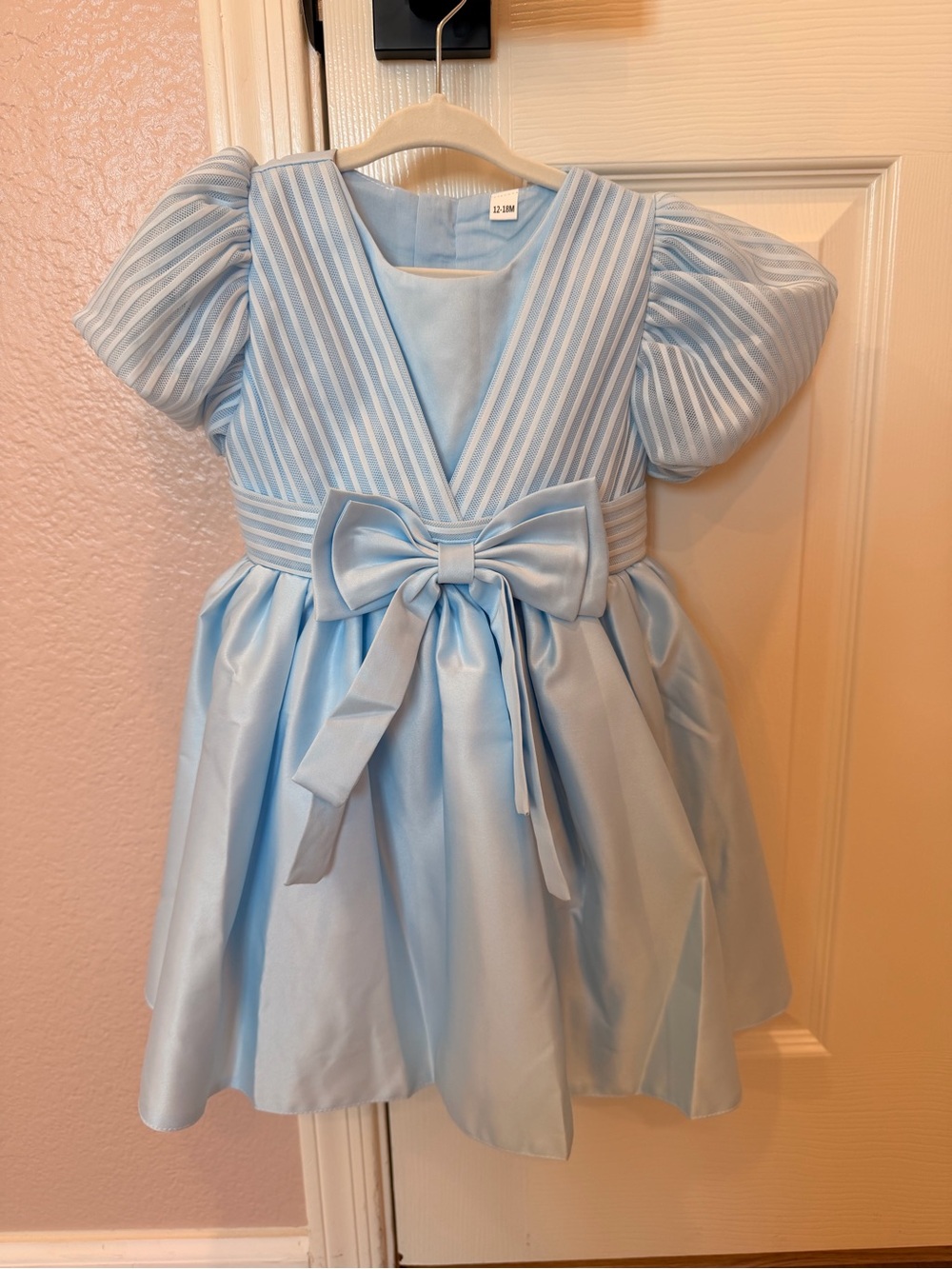 Baby Girls’ Satin Light Blue Bow-Front Girls' Dress